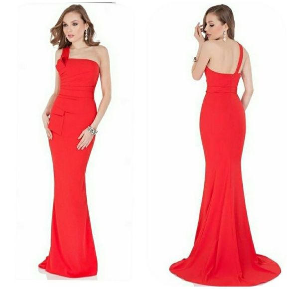 Terani Couture Dresses & Skirts - Terani one Shoulder straight Neck Column Gown